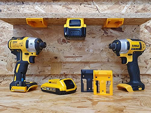 StealthMounts Battery Holder Compatible with DeWalt 20/60V Batteries (6 Pack) - Yellow Battery Mounts | Made in The UK