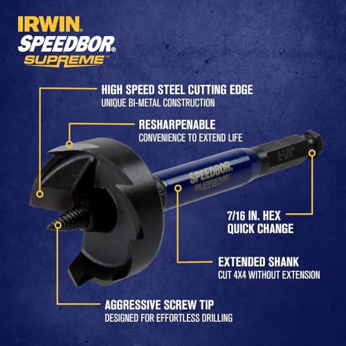 IRWIN SPEEDBOR SUPREME (IWAX2008) Woodboring Self-Feed Drill Bit 2 1/8 in. X 6 in.
