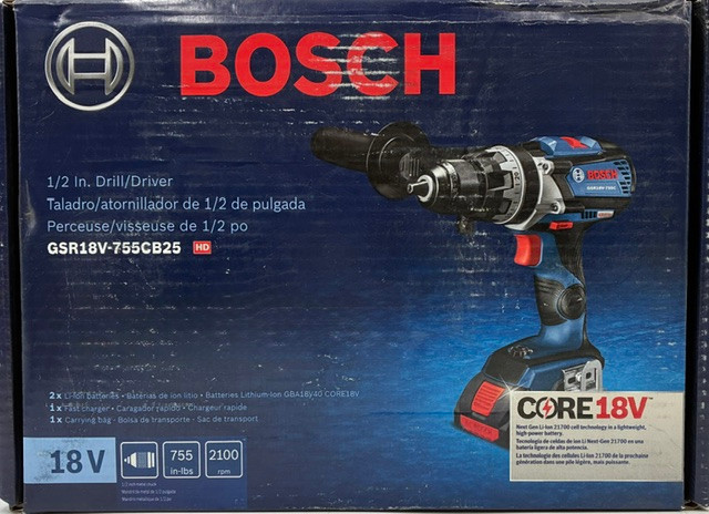 Bosch GSR18V-755CB25 18V EC Brushless Connected-Ready Brute Tough 1/2 In. Drill/Driver Kit with (2) CORE18V 4.0 Ah Compact Batteries