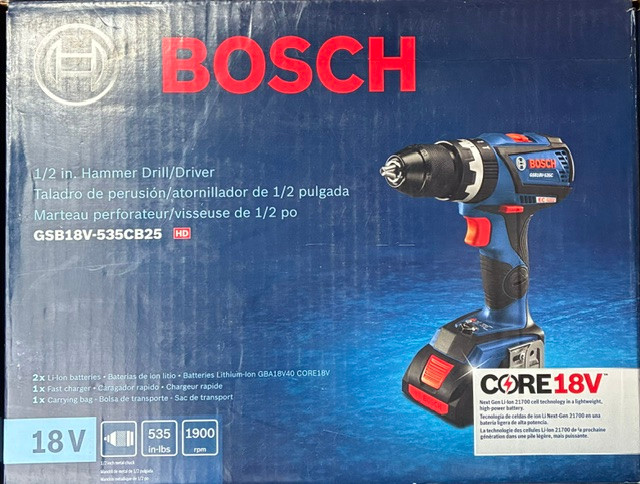 Bosch GSB18V-535CB25 18V EC Brushless Connected-Ready 1/2 In. Hammer Drill/Driver Kit with (2) CORE18V 4 Ah Advanced Power Batteries