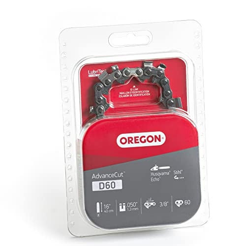 Oregon D60 AdvanceCut Replacement Chainsaw Chain for 16-Inch Guide Bars, 60 Drive Links, Pitch: 3/8", .050" Gauge, Fits Stihl, Husqvarna, Echo, Poulan, Craftsman and More