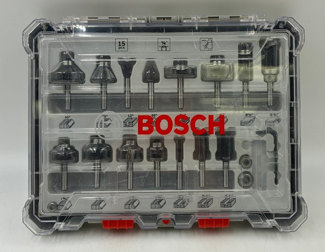 BOSCH RBS015MBS 15-Piece (Universally Compatible Accessory) Carbide-Tipped Wood Router Bit Assorted Set