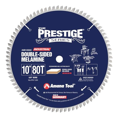 Amana Tool MB10800C Carbide Tipped Double-Face Melamine 10 Inch D x 80T H-ATB, -6 Deg, 5/8 Bore Circular Saw Blade