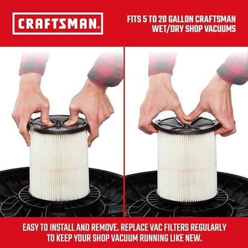 CRAFTSMAN CMXZVBE38755 (2 PACK) Genuine General Purpose Wet Dry Vac Replacement Vacuum Filter for Most 5 to 20 Gallon CRAFTSMAN Shop Vacuums, Easy Installation and Traps General Debris