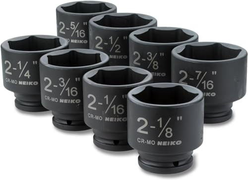 NEIKO 02392A 3/4" Impact Socket Set, 3/4” Drive, 8 PC Jumbo Sockets, SAE Standard Sizes 2-1/16 Inch to 2-1/2 Inch, Chrome-Moly Cr-Mo Steel