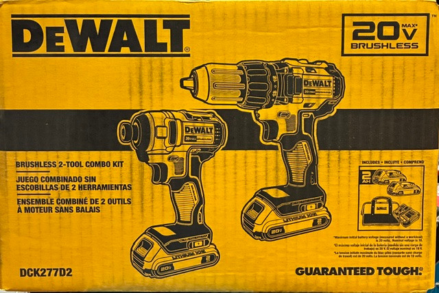 DEWALT 20V MAX Cordless Drill and Impact Driver, Power Drill Brushless 2-Tool Power Tool Combo Kit, Includes 2 Batteries, Charger and Bag (DCK277D2)