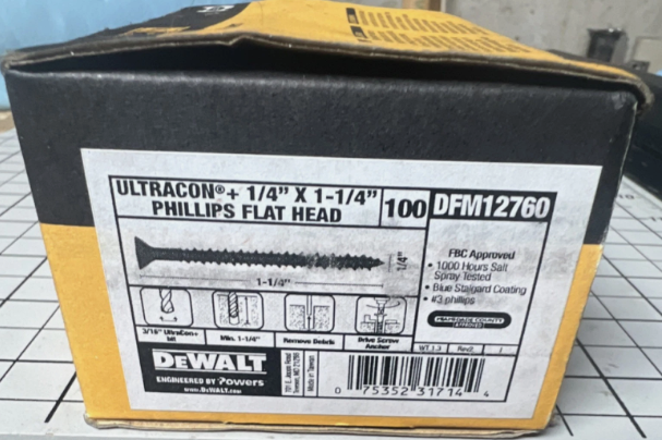 DEWALT (BOX OF 100) DFM12760 ULTRACON®+ 1/4" X 1-1/4" PHILLIPS FLAT HEAD