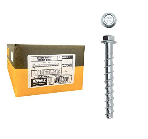 Dewalt (BOX OF 50) 1/2" x 3" Screw-Bolt+ Concrete Screw Anchor Zinc, PFM1411380