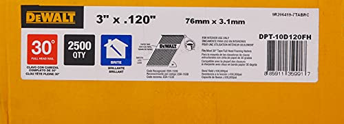 DEWALT Framing Nails (2500 COUNT), Paper Tape, 30-Degree, Smooth Shank, Bright Finish, Off-Set Round Head, 3-Inch x .120-Inch (DPT-10D120FH)