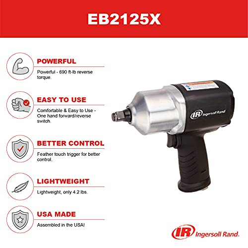 Ingersoll Rand EB2125X 1/2" Air Impact Wrench, 690 ft-Lbs Max Torque, Pistol Grip