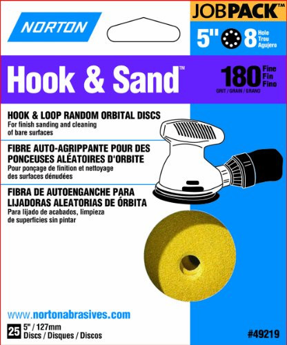 Norton 49219 Hook & Loop Random Orbital Discs, P180 Fine Grit, 5" x 8 Hole (Pack of 25)