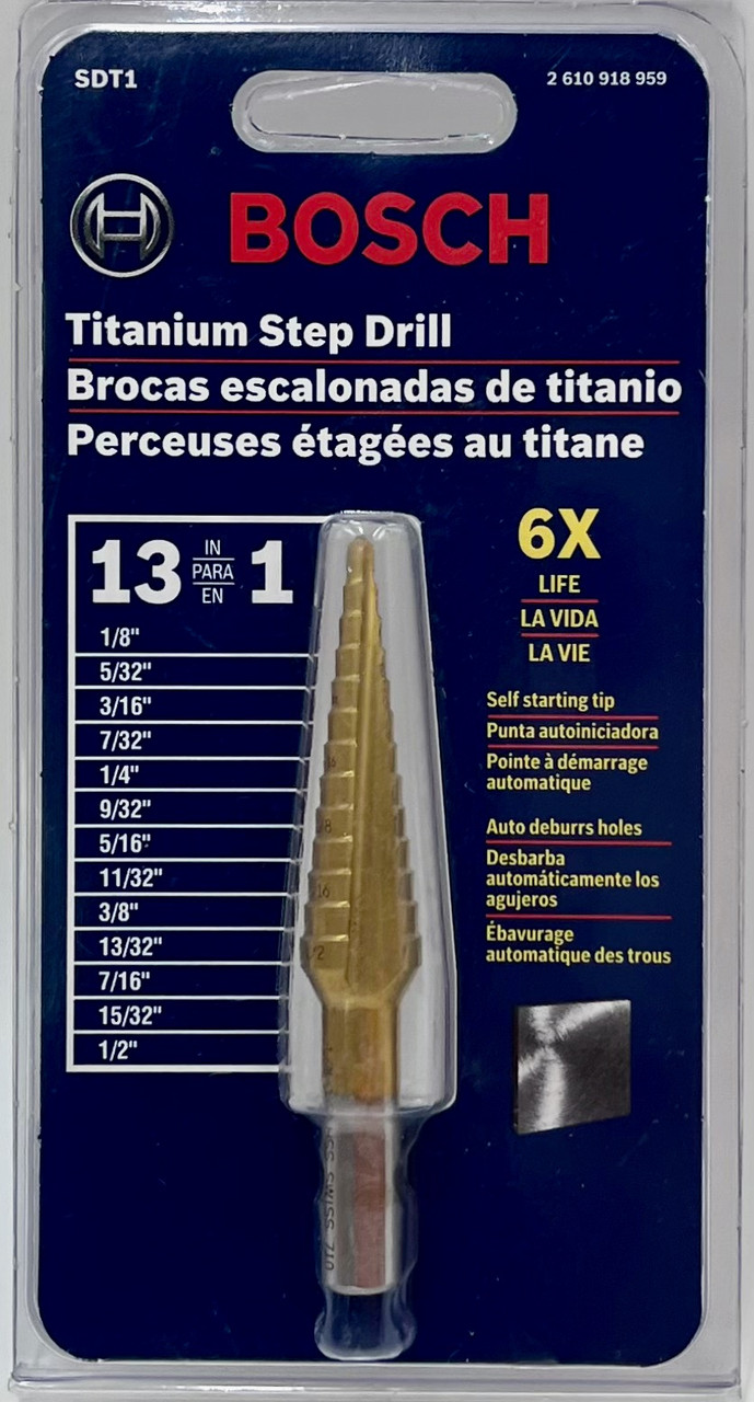 Bosch SDT1 1/8 In. to 1/2 In. Titanium-Coated Step Drill Bit