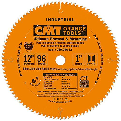 CMT 210.096.12 Industrial Fine Cut-Off Saw Blade, 12" x 96 Teeth 38° ATB Grind with 1" Bore, PTFE Coating