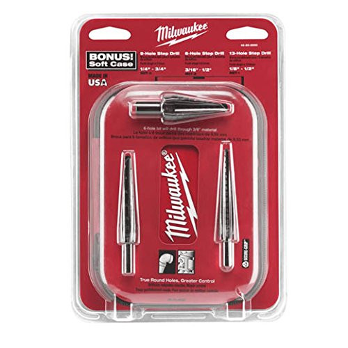 Milwaukee 48-89-9234 Step Drill Bit, 3/16-7/8 Hole", 4 Steps, 1/16" D Step, 2 Flutes, 1/4" 3-Flat, Hexagonal Shank