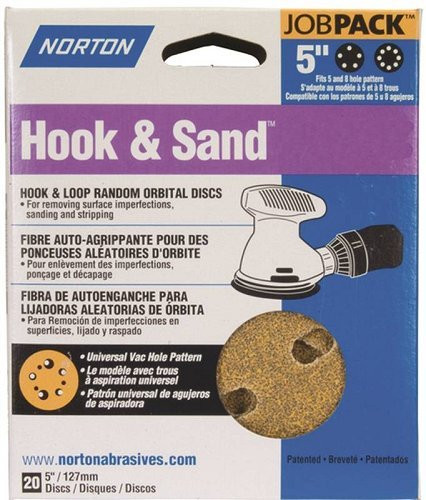 Norton Hook & Sand 220 Grit Very Fine 5" 5 Hole Hook & Loop Random Orbital Discs 25 Pack 49210