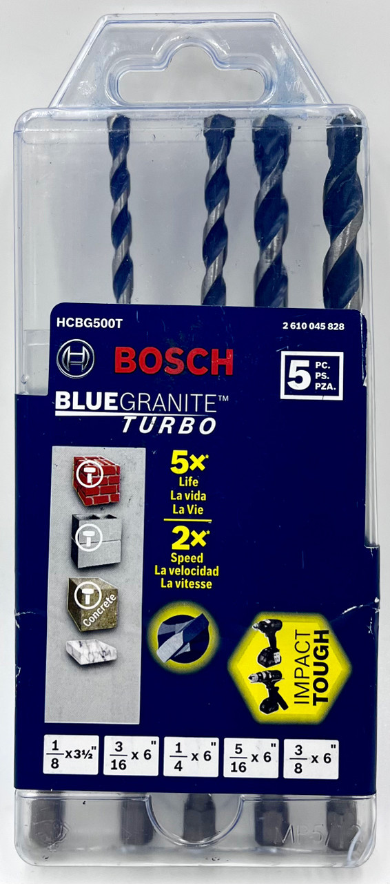 Bosch HCBG500 Blue Granite Hammer Drill Bit Carbide Tip Starter Set, 5-Piece