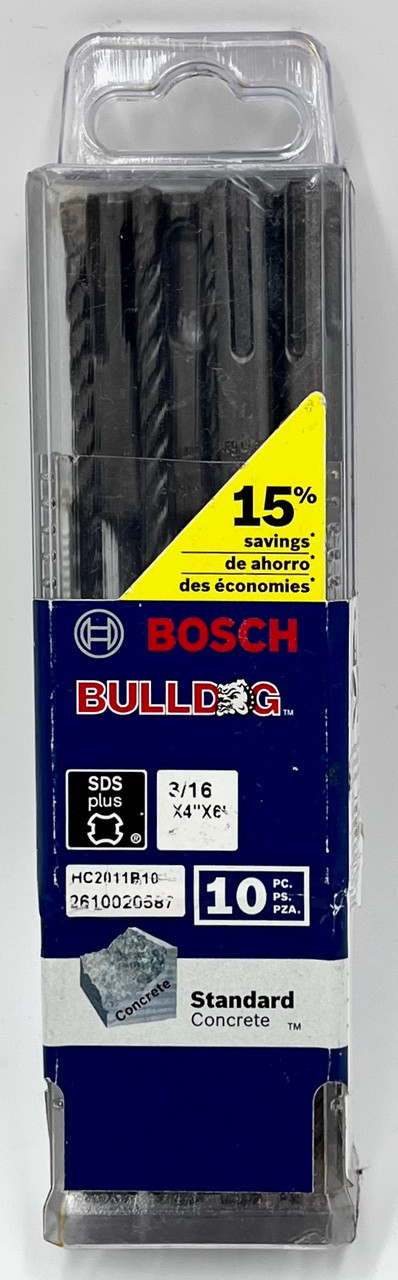 BOSCH HC2011B10 10-Piece 3/16 In. x 6 In. SDS-plus Bulldog Rotary Hammer Bits