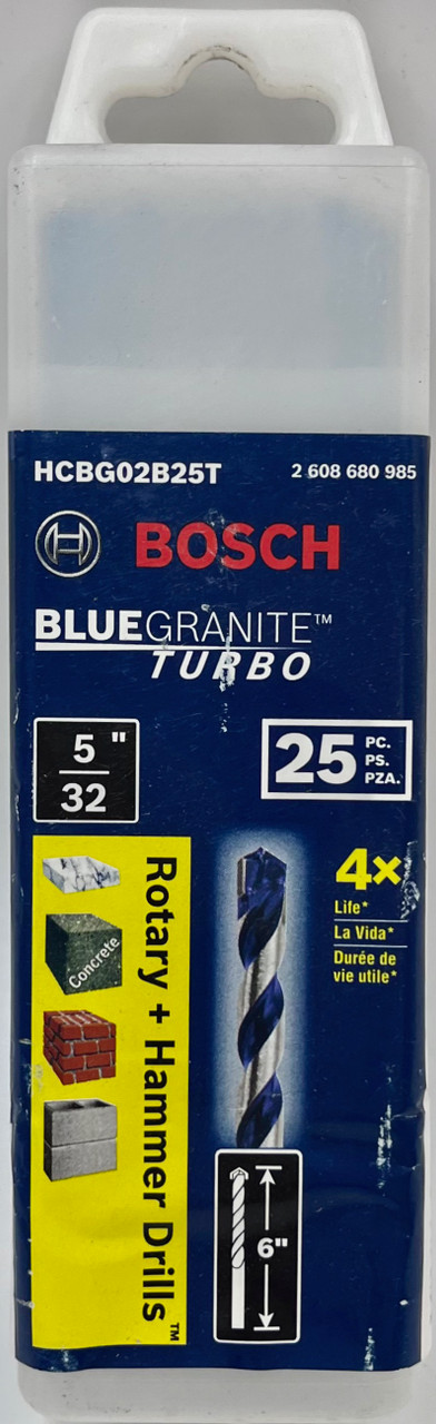 BOSCH HCBG02B25T 25 PIECE 5/32" X 6" BLUEGRANITE TURBO CARBIDE HAMMER DRILL BITS