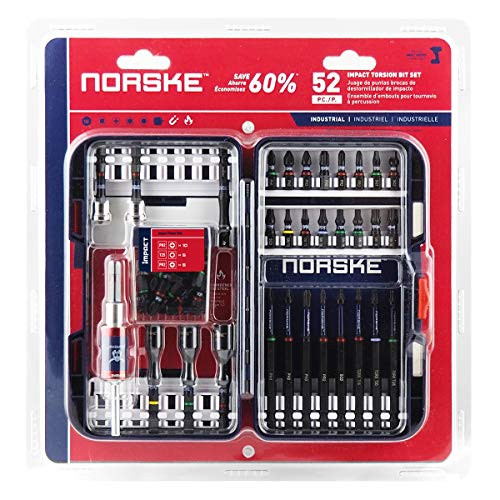 Norske Tools NIBPI707 52PC Screwdriver Bit Set, Impact Torsion, PH Bits, SQ Bits, Torx Bits, Dimplers, Nutsetters, Socket Adapters, HD Magnetic Bit & Screw Holder