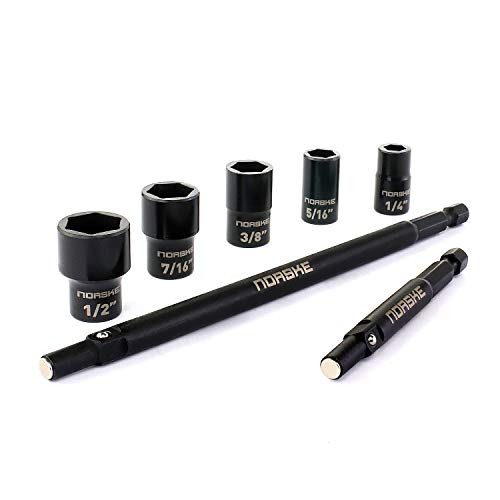 Norske Tools Norske NIBPI711 Impact Torsion 7pc Detachable Sleeve Nutsetter Set 3 inch and 6 inch Shafts with 1/4 inch, 5/16 inch, 3/8 inch, 7/16 inch and 1/2 inch Sleeves