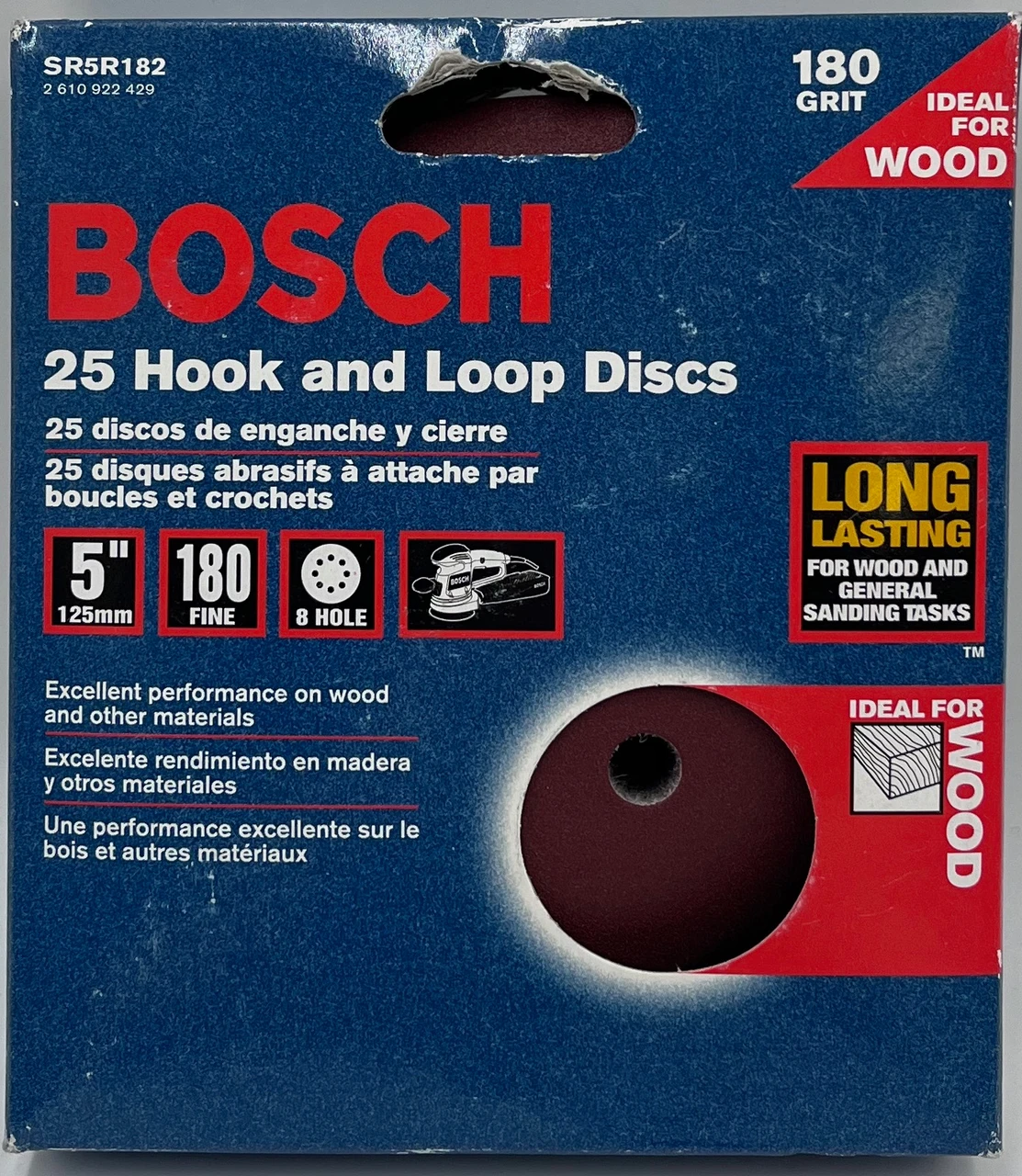 Bosch SR5R182 25-Piece 180 Grit 5 In. 8 Hole Hook-And-Loop Sanding Discs
