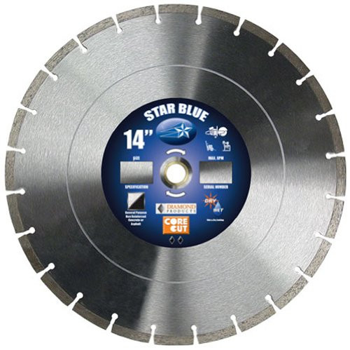 Diamond Products Core Cut 14355 Star Blue High Speed Segmented Diamond Blade, 14" x .125" x 1"