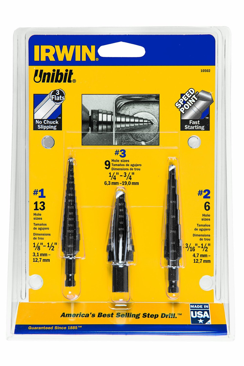 Irwin 3pc 10502 Unibit Set #1, #2, #3