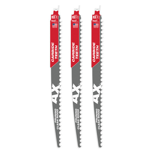 MILWAUKEE 48-00-5333 12" 3 TPI THE AX™ WITH CARBIDE TEETH FOR PRUNING & CLEAN WOOD SAWZALL® BLADE 3PK