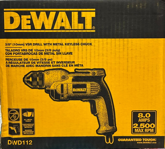 DEWALT DWD112 8.0 Amp 3/8-Inch VSR Pistol-Grip Drill with Keyless All-Metal Chuck