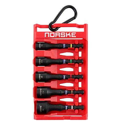 Norske Tools NIBPI650 Impact Torsion Magnetic Nutsetters (1/4", 5/16", 3/8", 7/16" and 1/2") 5pc Pack Clip