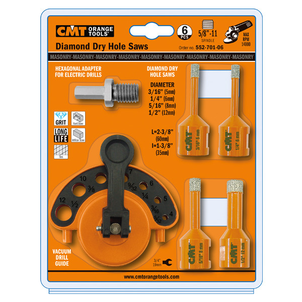 CMT ORANGE TOOLS 552-701-06 6 PC DIAMOND HOLE SAW SET