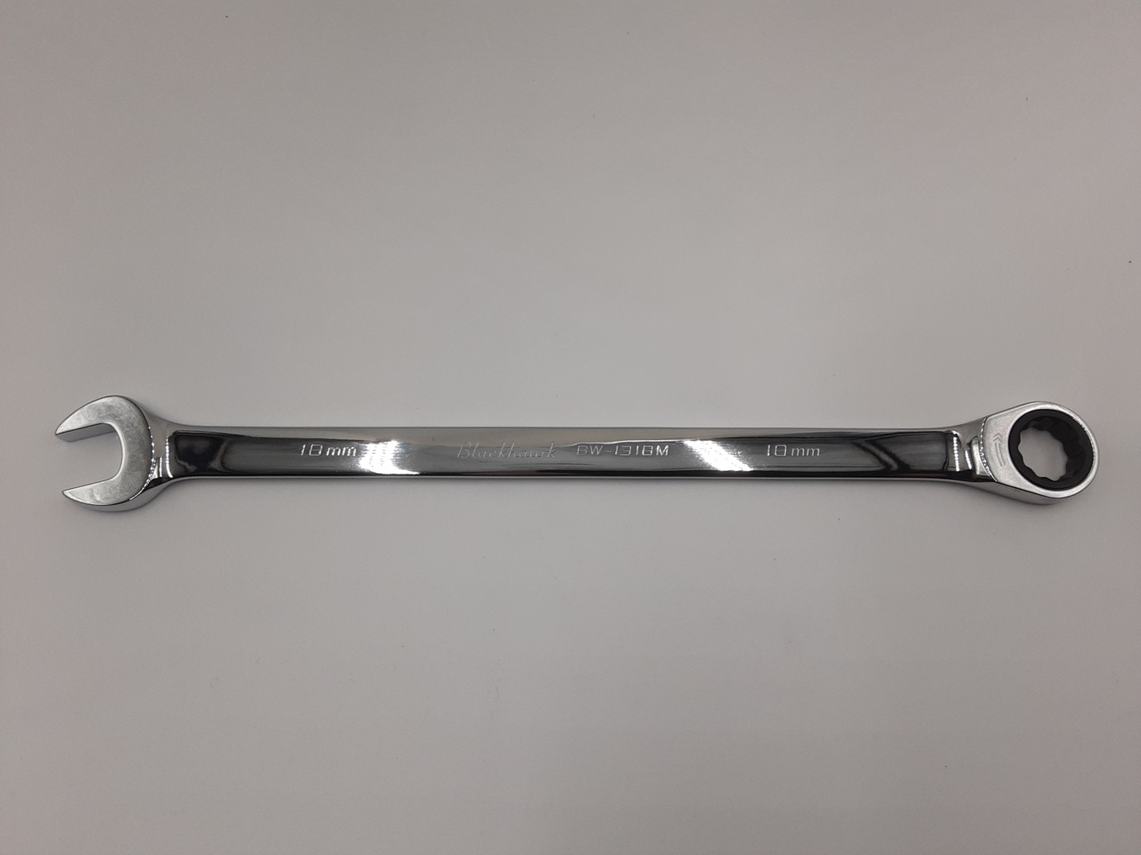 Blackhawk BW-1318M Full Polish XL Combination Non-Reversible Ratcheting Wrench - BULK - 18 mm - 12 Point