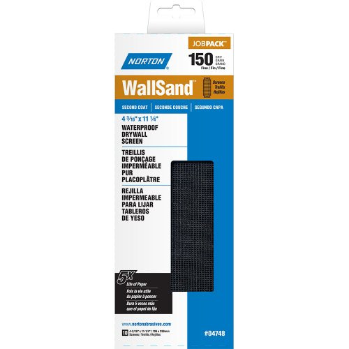 Norton (04748) WallSand Drywall Sanding Screen, 11-1/4" Length x 4-3/16" Width, 150 Grit, Fine Grade (Pack of 10)