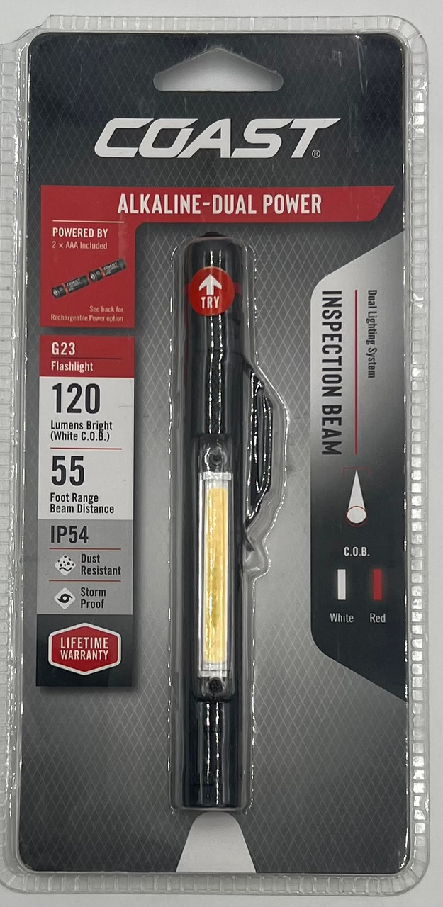 COAST® G23 120 Lumen Alkaline Dual Power Magnetic LED Penlight with C.O.B. Area Light