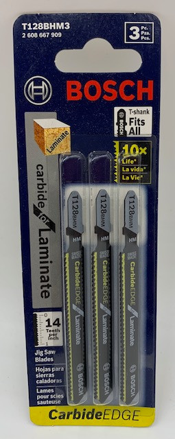 BOSCH T128BHM3 3 Pc. 3-5/8 In. 14 TPI Carbide Teeth T-Shank Jig Saw Blades for Laminates