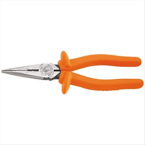 Klein Tools D203-8-INS Long Nose Side Cutter Insulated Pliers with Induction Hardened Cutting Knives for Long Life, 8-Inch