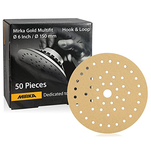 50 Pcs Mirka Gold 23-6MF-080 Multifit 6'' Hook and Loop Sanding Discs, Grit 80