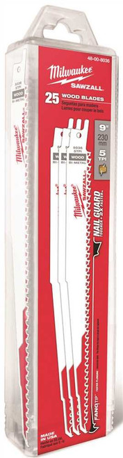 25pk Milwaukee 9" 5 TPI Wood Recip Blades