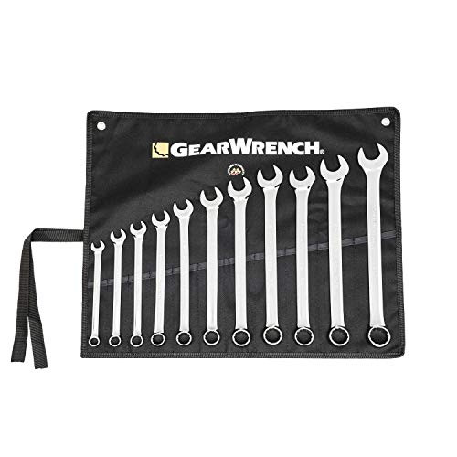 GEARWRENCH 81934 Long Pattern Combination SAE Wrench Set with Tool Roll, 12-Point, 11-Pc.