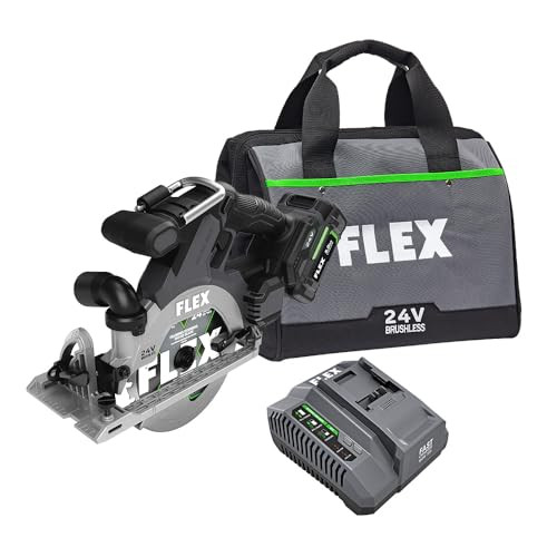 FLEX 24V Brushless Cordless 6-1/2-Inch In-Line Circular Saw Kit with 5.0Ah Lithium Battery and 160W Fast Charger - FX2131A-1C