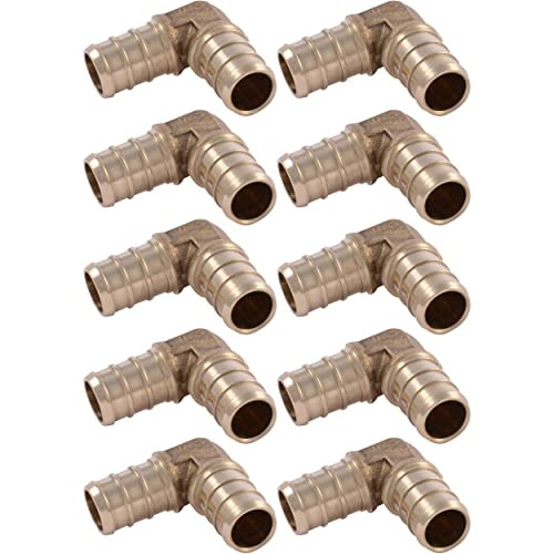 SharkBite 1/2 Inch Crimp 90 Degree Elbow, Pack of 10, Brass Plumbing Fitting, PEX Pipe, PE-RT, UC248LFA10.