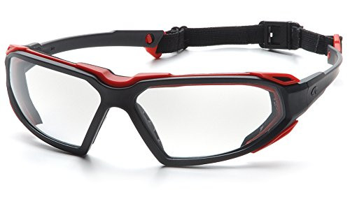 Pyramex (1-Pair) Highlander Safety Eyewear, Clear Anti-Fog Lens With Black/Red Frame