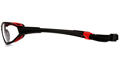 Pyramex (1-Pair) Highlander Safety Eyewear, Clear Anti-Fog Lens With Black/Red Frame