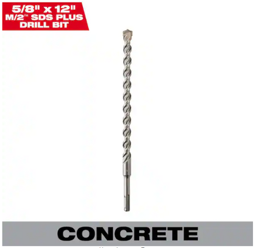 Milwaukee 48-20-8204 5/8" x 12" 2-Cutter SDS PLUS Carbide Drill Bit, MX2, Concrete
