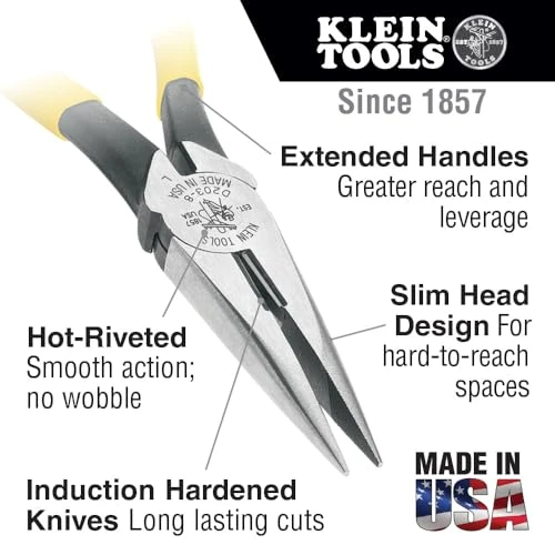 Klein Tools D203-7C 7" Side-Cutting Long Nose Pliers