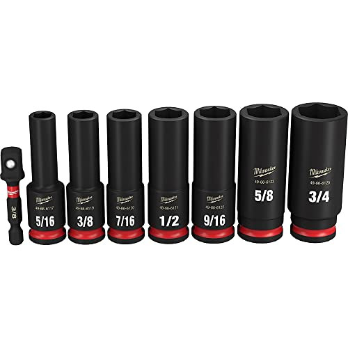 8-Piece Milwaukee 49-66-7024 SAE 3/8" Drive Impact Deep Socket Set, 6 PT