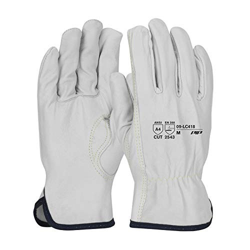 PIP (Pack of 12) Size Medium, Premium Grade Top Grain Goatskin Leather Drivers Glove with Aramid Blended Lining and Kevlar Stitching Keystone Thumb 09-LC418 Natural