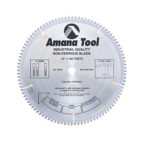 Amana Tool - (510101) Carbide Tipped Aluminum & Non-Ferrous Metals 10" Dia x 100T Tcg, -6 Deg, 5/8 Bore