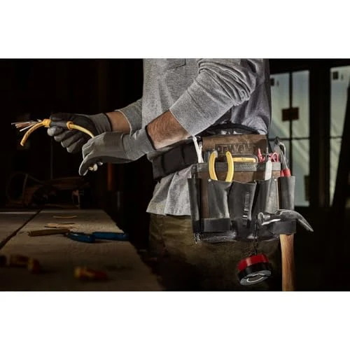 DEWALT Leather Tool Pouch for Electricians, 8 Pockets, Hammer Loops and Tape Chain (DWST550114)