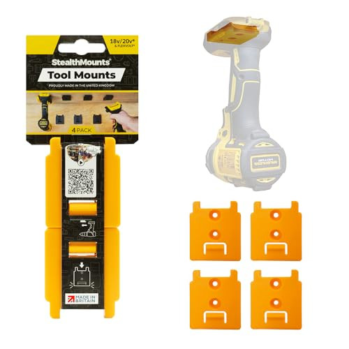 StealthMounts Tool Holder Compatible with DeWalt 20v/60v (4 Pack) - Yellow | StealthMounts Locking Tool Mounts | Made in The UK